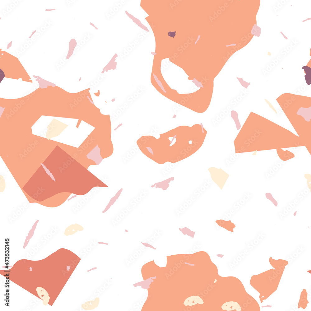 Terrazzo seamless pattern. Orange realistic