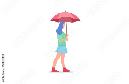 woman in green holding red umbrella design vector