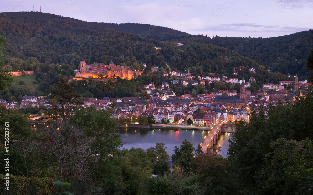 Small town named Heidelberg during dusk