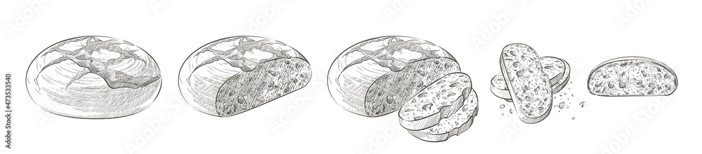 loaf of bread. Rye rounde rustic bread or whole grain baked bread. Logo ...
