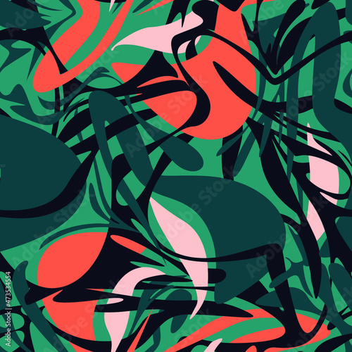 Seamless abstract pattern with chaotic wave ornaments