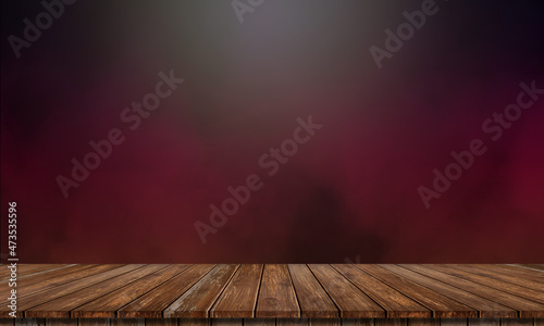 Fotografija lonely empty wooden table on dark and smoky background to simulate your product
