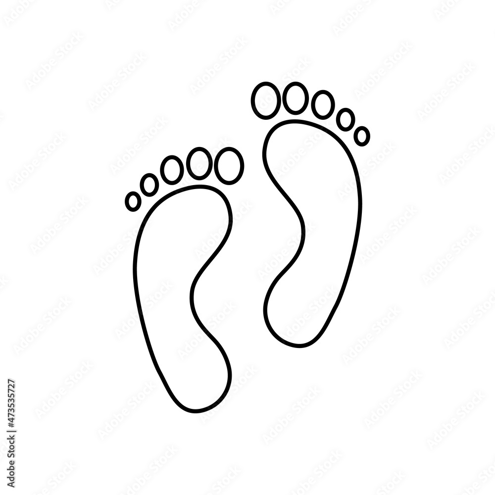 Human foot print. Two prints of bare feet. Black outline. Vector icon isolated on white background Human foot print. Two prints of bare feet. Black outline. Vector icon isolated on white background