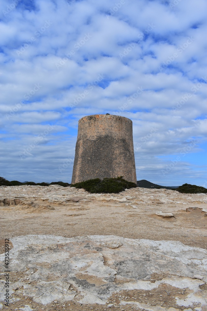 A bell tower of a church in Ibiza, in Les Salines Natural Park