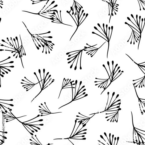 Floral seamless with hand drawn leaves. Cute autumn black and white background. Tropic grass branches. Modern floral compositions. Fashion vector illustration for wallpaper, poster, fabric, textile