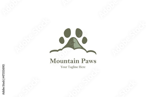 Mountain Paw Cute Green Color Logo Design Vector