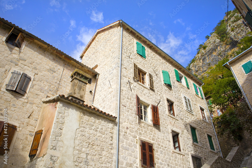 Historic houses in Old Town in Kotor, Montenegro