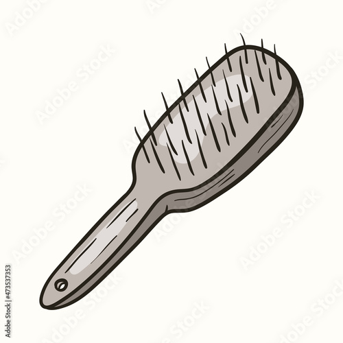 Vector doodle illustration of massage hairbrush isolated on white background.