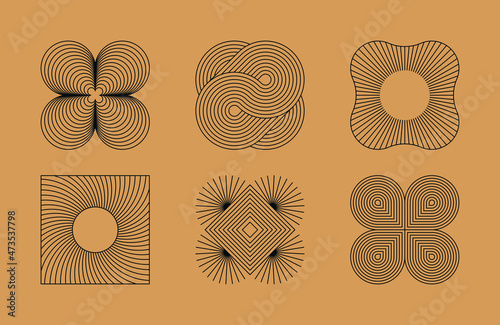 Vector minimal geometric illustrations set - trendy abstract aesthetic linear compositions, prints, frames and graphic design elements