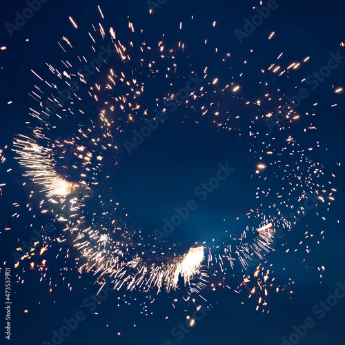 Holiday square background with Frame of fireworks