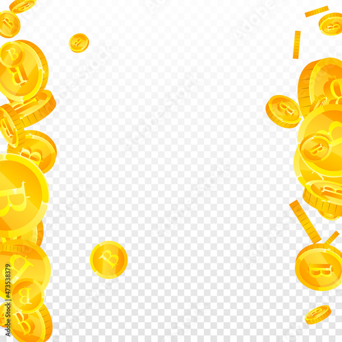 Thai baht coins falling. Admirable scattered THB coins. Thailand money. Fair jackpot, wealth or success concept. Vector illustration.