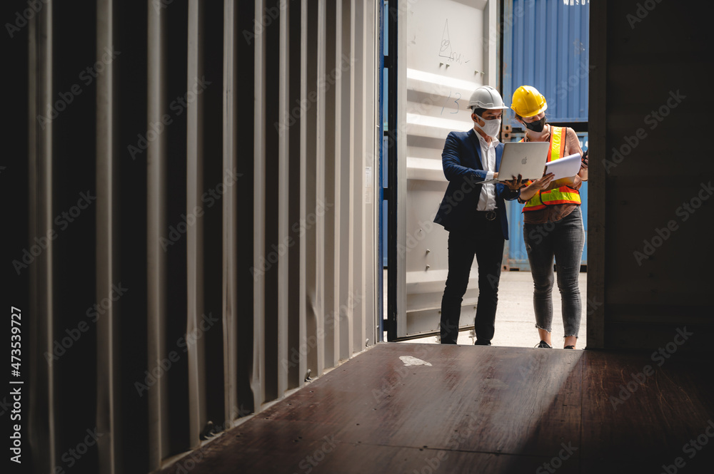 foreman team are working at container yard, logistic cargo warehouse for industrial shipping foreman team are working at container yard, logistic cargo warehouse for industrial shipping