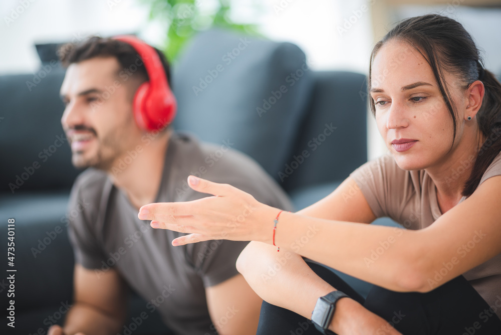 young couple playing fun and happy smile with video game at home, digital device technology young couple playing fun and happy smile with video game at home, digital device technology