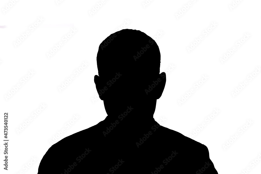 Silhouette of an adult young anonymous man on a white background