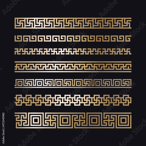 Greek gold borders on a black background, vector