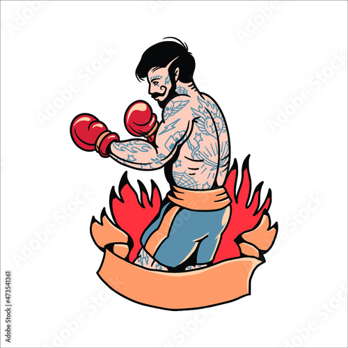 boxing tattoo illustration vector design