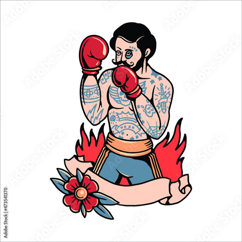 boxing tattoo illustration vector design