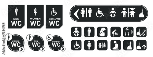 Wc icon. Toilet and restroom icon. Male, female symbol. Bathroom vector. Door and plate symbol. Linear style sign for mobile concept and web design. Wc symbol illustration. 