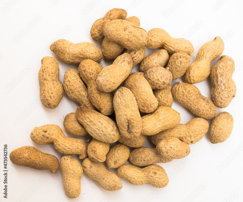bunch of ecological peanuts on a white background bunch of ecological peanuts on a white background
