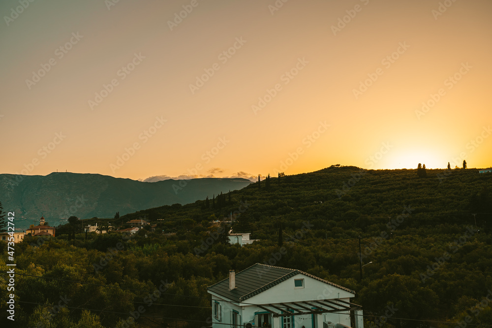 Warm orange sunset in the mountains Warm orange sunset in the mountains