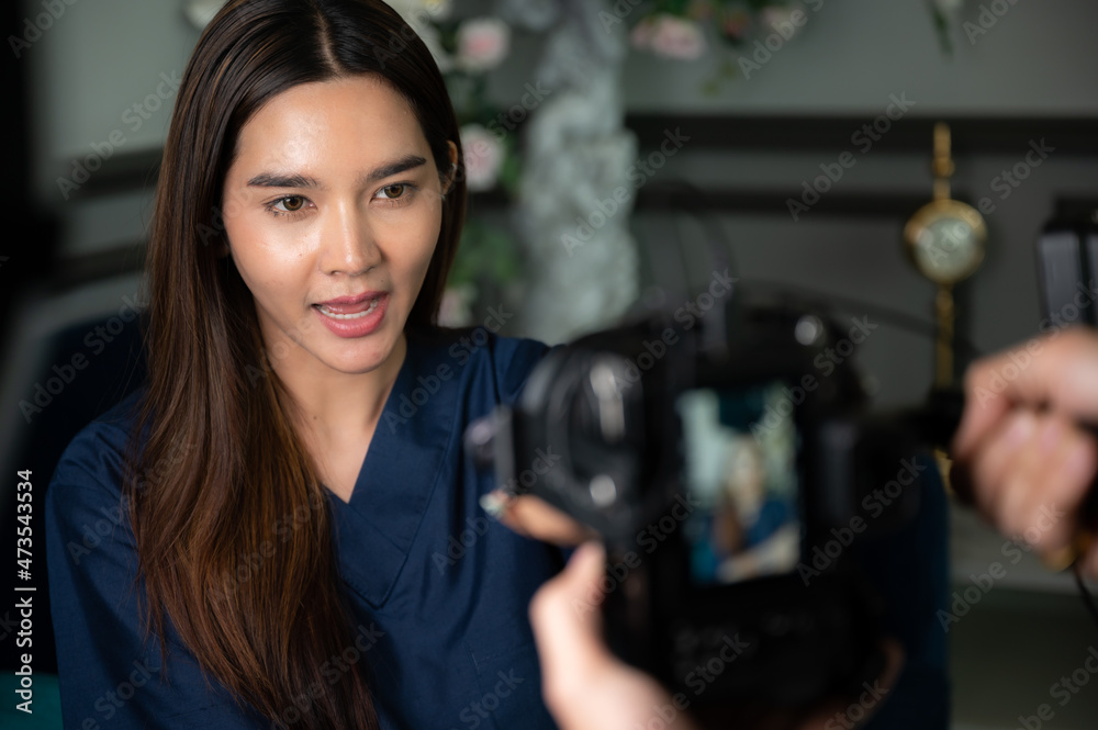 young Asian woman person are live video streaming broadcast technology at home young Asian woman person are live video streaming broadcast technology at home