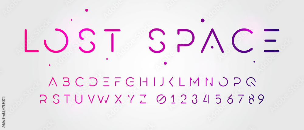 Vector Illustration Futuristic Space Font. Minimalistic Cyber Typography Vector Illustration Futuristic Space Font. Minimalistic Cyber Typography