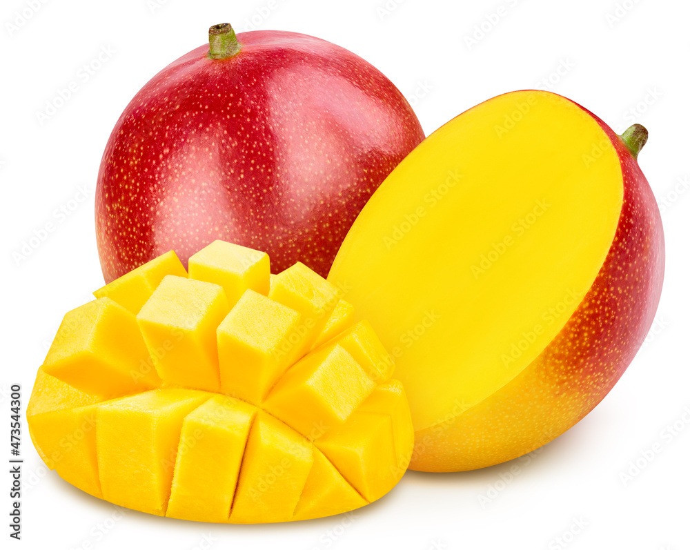 Fresh mango isolated on white background. Clipping path mango. Mango macro studio photo