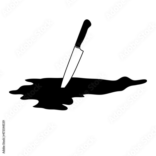 Knife in blood puddle. Vector design isoalted on white