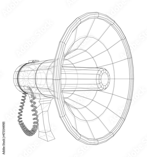 Megaphone concept outline. 3d illustration