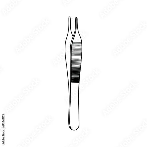 Outline medical tweezers on the white background. Vector isolated illustration of professional and cosmetic tweezers.