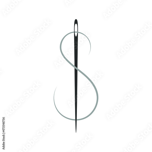 Needle graphic icon. Sign sewing needle with thread isolated on white background. Hand sewing symbol. Vector illustration