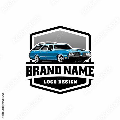muscle car  american station wagon car illustration logo vector