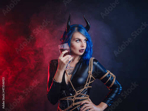 happy halloween, woman in devil costume