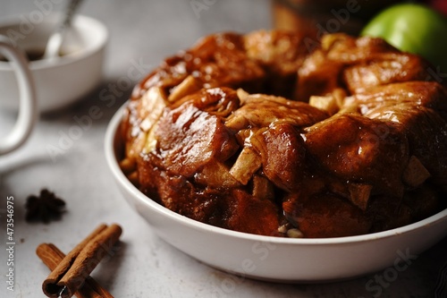 Photography Homemade Caramelized Apple Monkey Bread, selective focus