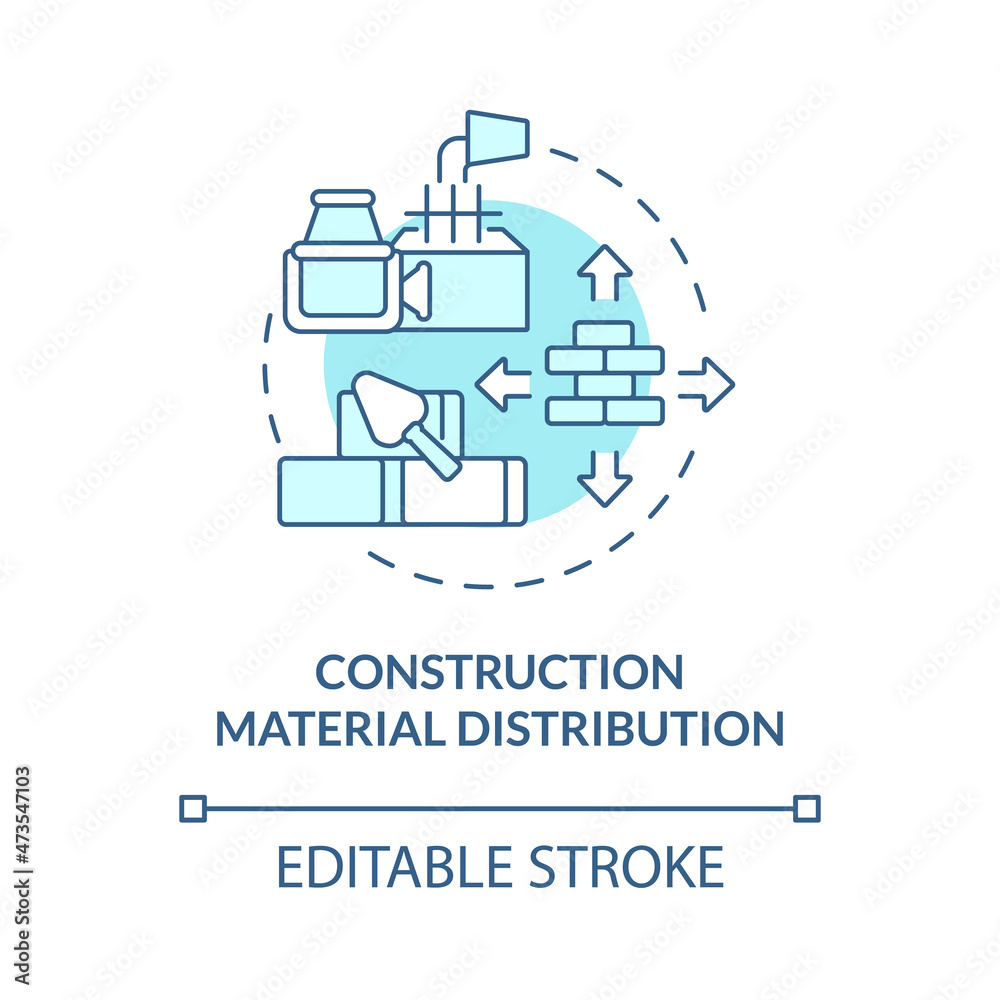 Construction materials distribution turquoise blue concept icon. Wholesale business. Building supplies abstract idea thin line illustration. Vector isolated outline color drawing. Editable stroke