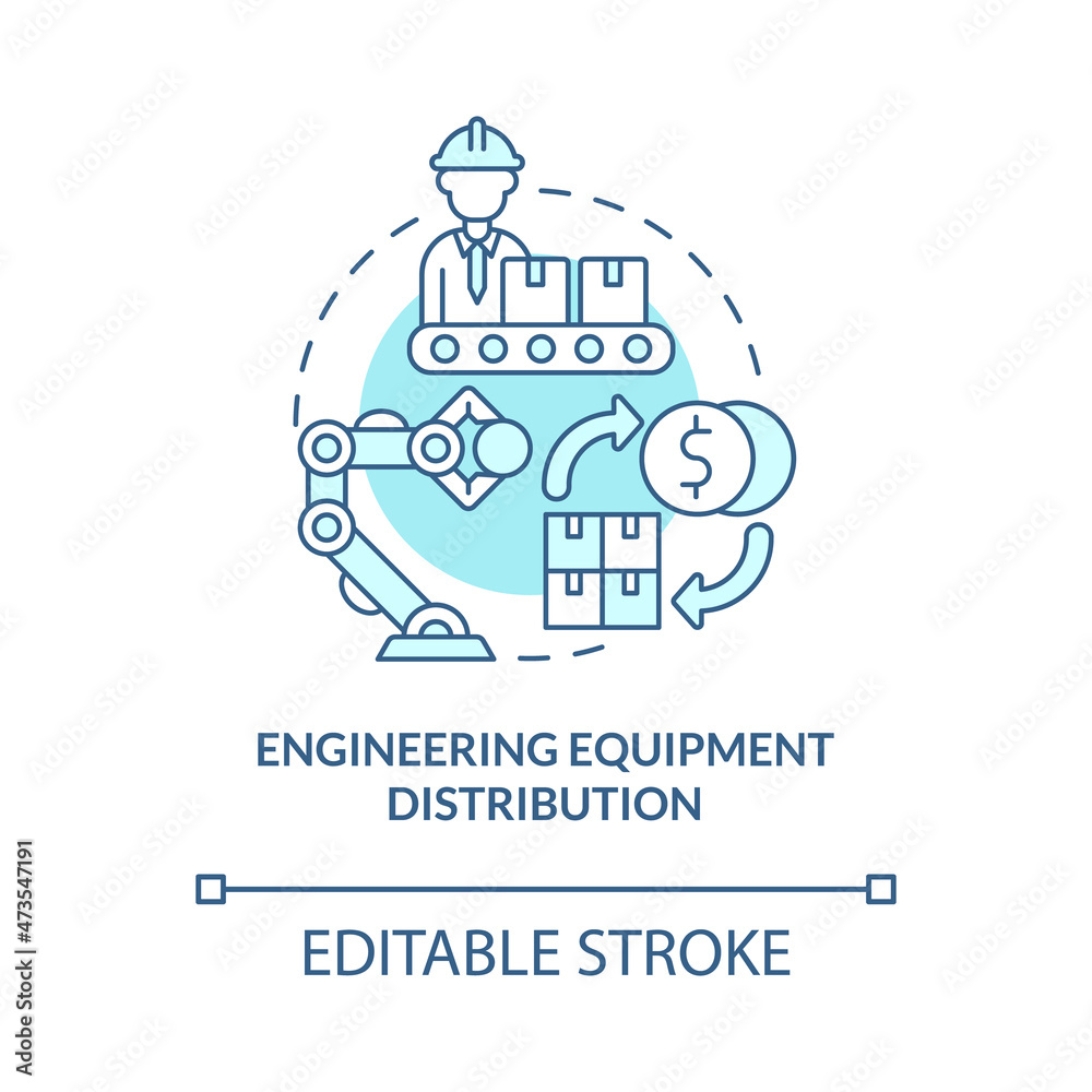 Engineering equipment distribution turquoise blue concept icon. Construction site supplies. Wholesale abstract idea thin line illustration. Vector isolated outline color drawing. Editable stroke