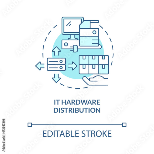 IT hardware distribution turquoise blue concept icon. Computer devices wholesale. Distribution company abstract idea thin line illustration. Vector isolated outline color drawing. Editable stroke