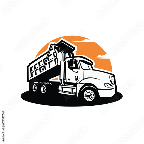 Dump truck silhouette vector illustration. Tipper truck black and white vector isolated. Best for trucking related industry