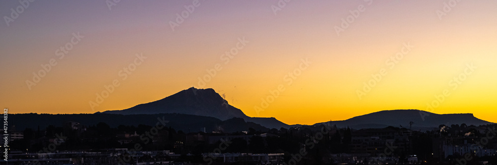 the Sainte Victoire mountain in the light of an autumn morning