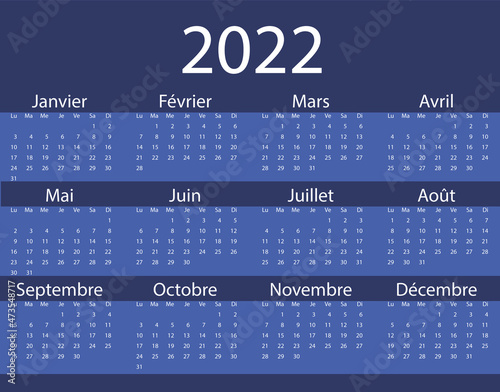 Calendario 2022 en francés de color azul
