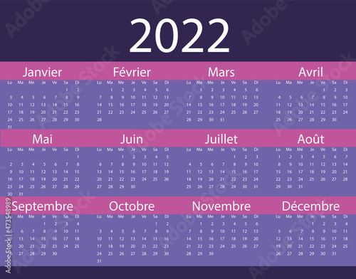 Calendario femenino 2022 en francés