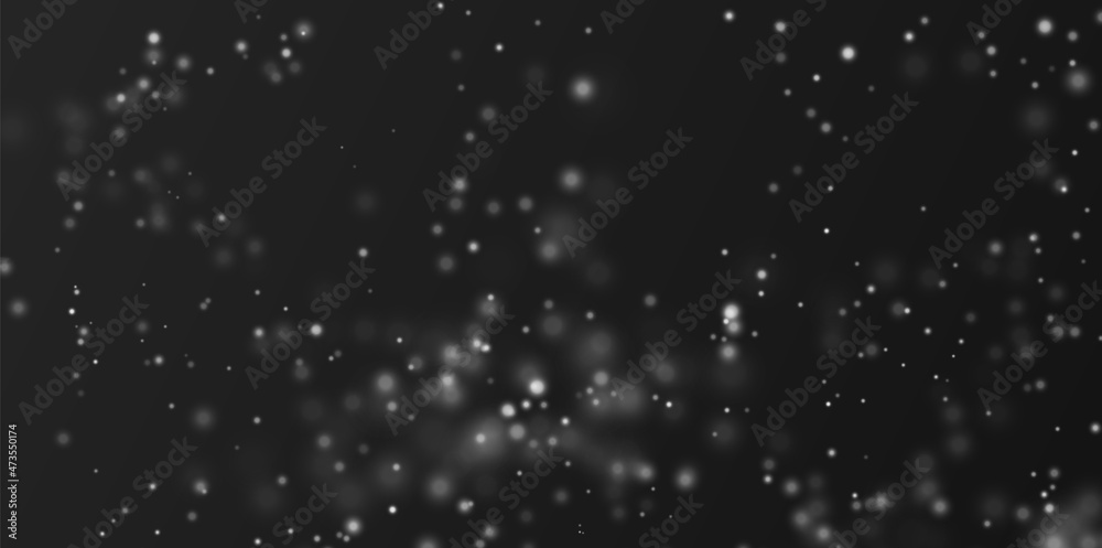 Light bokeh magic background. White shiny particles effect. Abstract glow liguid sparks. Vector illustration.