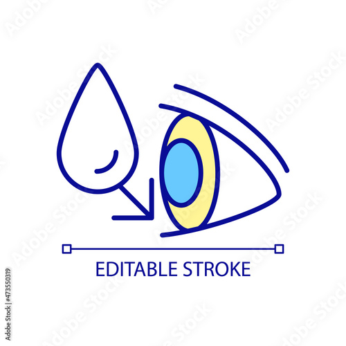 Water drop in eye RGB color icon. Taking doctor prescribed antibiotics before operation. Surgery preparation. Isolated vector illustration. Simple filled line drawing. Editable stroke