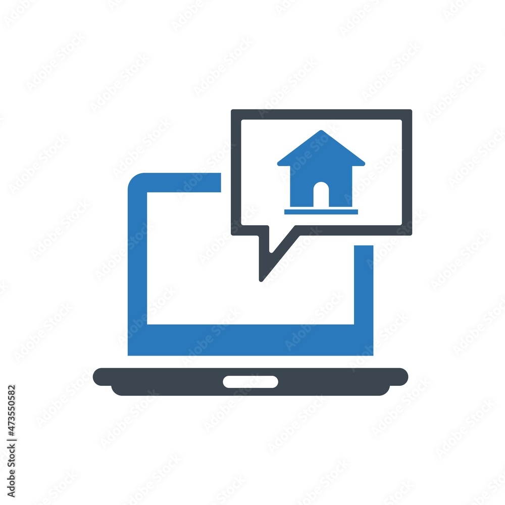 Real estate message on the laptop screen icon Real estate message on the laptop screen icon