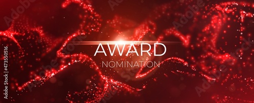 Light bokeh magic background. Red shiny particles effect. Abstract glow liguid sparks. Award nomination vector illustration.