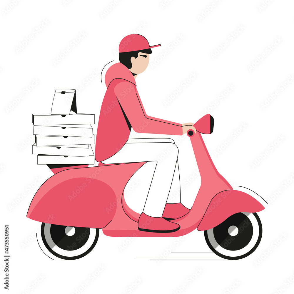 Pizza delivery by bike. Flat cartoon style. Pizza delivery by bike. Flat cartoon style.