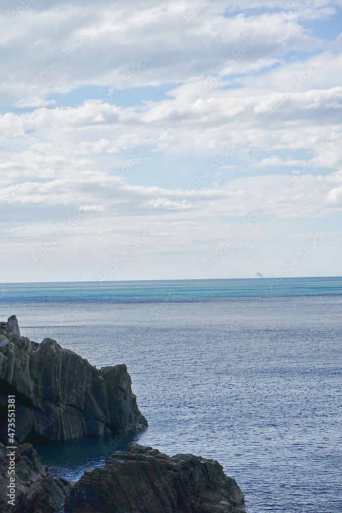 Cliff on the sea in Riomaggiore, Cinque Terre, Italy