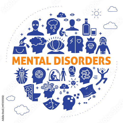 Mental disorders round concept poster in flat style