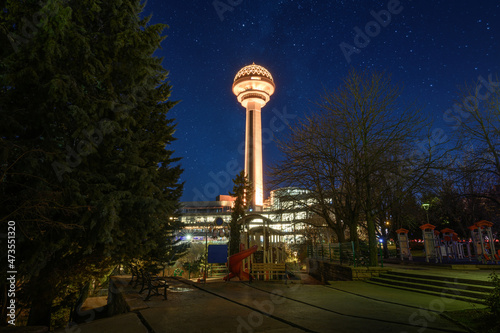 Atakule tower, Buit in 1989 as the unique landmark of Ankara, Turkey at night photo