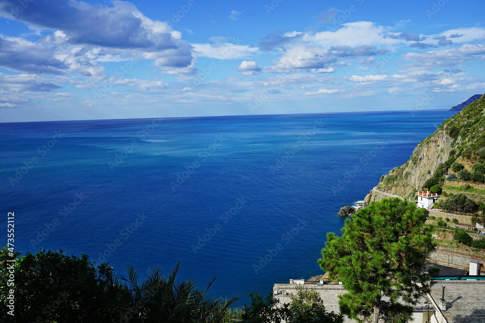 Cliff on the sea in Riomaggiore, Cinque Terre, Italy